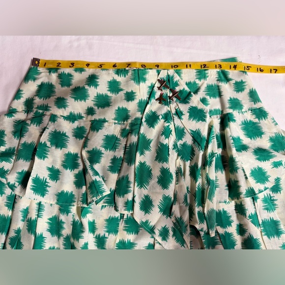 EDME & ESYLLTE for ANTHROPOLOGIE Green abstract print layered mini skirt size 6 - Picture 14 of 15